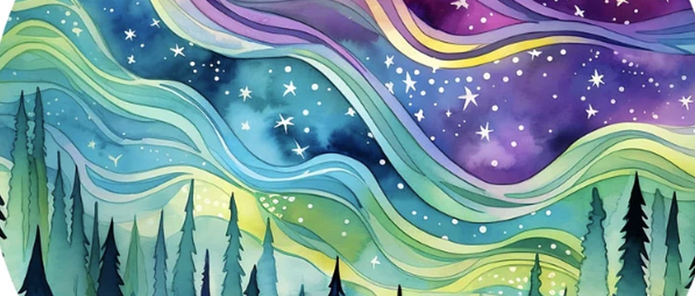 Aurora borealis over a forest at night
